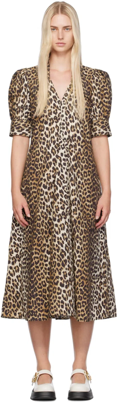 GANNI BROWN LEOPARD MAXI DRESS