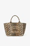Ganni Brown Leopard Medium Tote In Brown
