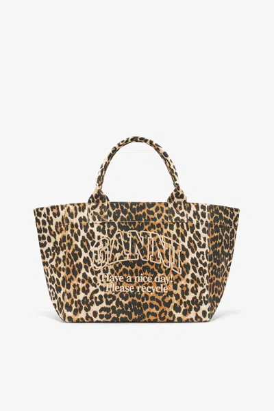 Ganni Brown Leopard Medium Tote