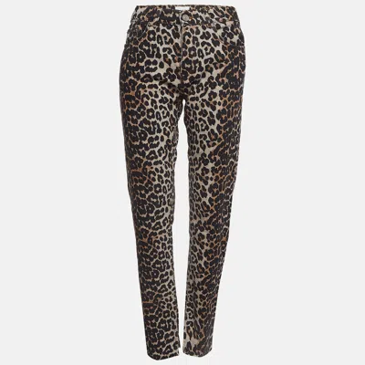 Pre-owned Ganni Brown Leopard Print Denim Trousers L Waist 31"