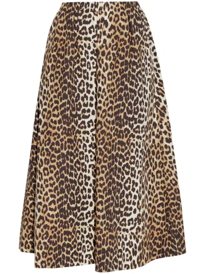 GANNI BROWN LEOPARD PRINT MIDI SKIRT