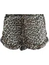Ganni Leopard Printed Chiffon Ruffled Shorts In Brown