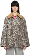 Ganni Long Sleeve Animal Print Jacket With Wide Collar In 859 Almond Milk