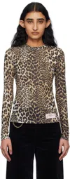 Ganni Brown Leopard Printed Long Sleeve T-shirt In 943 Leopard
