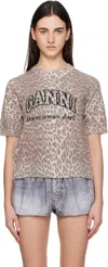 Ganni Leopard Wool T-shirt In Brown