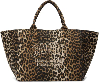 Ganni Brown Leopard Xxl Tote