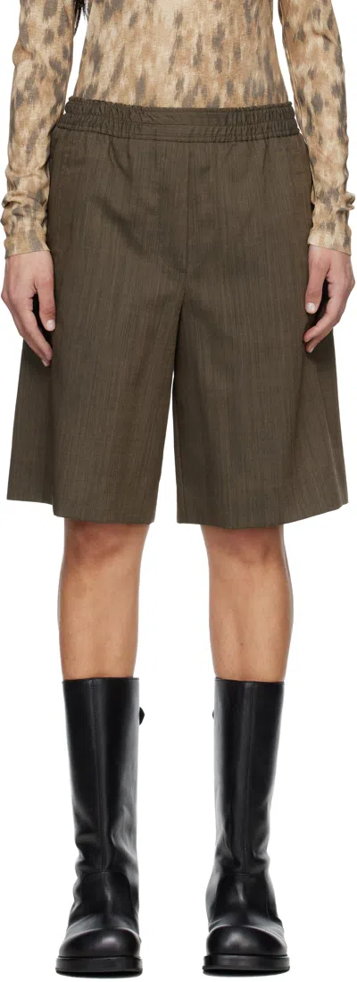 Ganni Brown Light Wool Melange Boxer Shorts