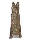 Ganni Brown Long Dress With All-over Leopard Print And Asymmetric Hem In Tech Fabric Woman In Brown