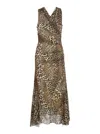 Ganni Brown Long Dress With All-over Leopard Print And Asymmetric Hem In Tech Fabric Woman In Multicolor