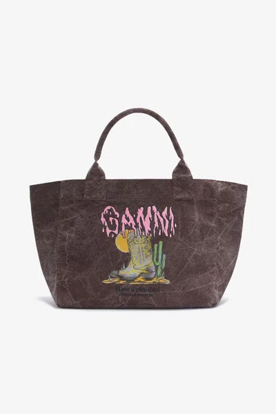 Ganni Brown Medium Western Boot Tote In Multi