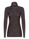 Ganni Brown Mesh High Neck Top In Brown