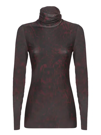 GANNI BROWN MESH HIGH NECK TOP