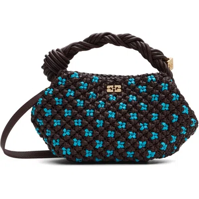 Ganni Mini Braided Synthetic Shoulder Bag Purse In Brown