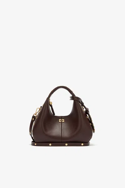 Ganni Brown Mini Hobo Bag Studs In