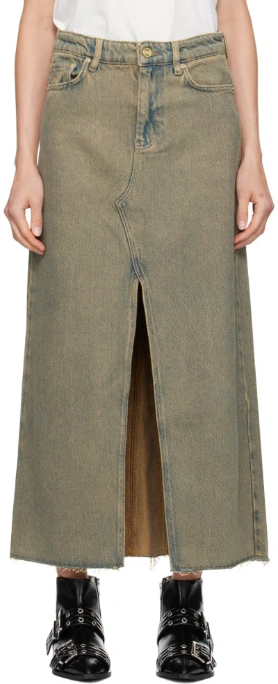 Ganni Maxi Grey Skirts With Slit At The Front In Blue