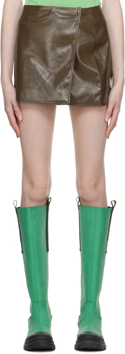 Ganni Brown Patent Faux-leather Miniskirt In 377 Teak