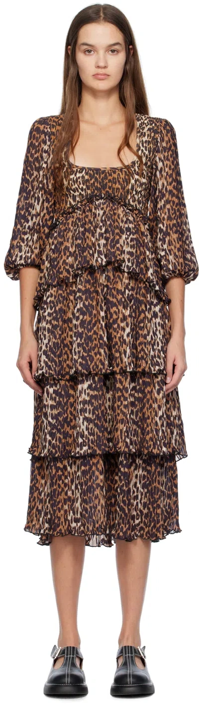 Ganni Women Leopard Print Midi Dress In Animal Print