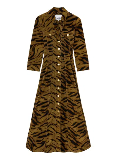 GANNI GANNI BROWN RECYCLED COTTON DRESS