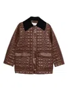 Ganni Quilted Coat With Contrasting Collar In Brown