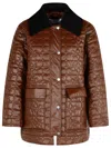 Ganni Quilted Coat With Contrasting Collar In Brown