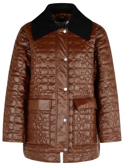 GANNI GANNI BROWN RECYCLED NYLON JACKET WOMEN