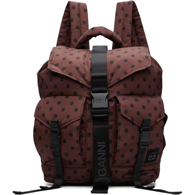 Ganni Brown Re-tech Printed Nylon Backpack In 979 Chicory Coffee