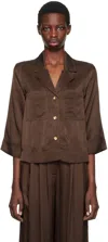Ganni Brown Satin Crop Shirt In 897 Mole