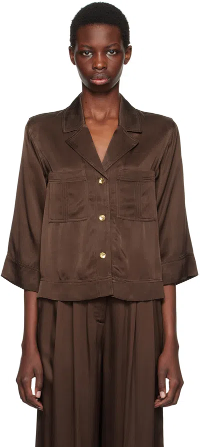 Ganni Brown Satin Crop Shirt In 897 Mole
