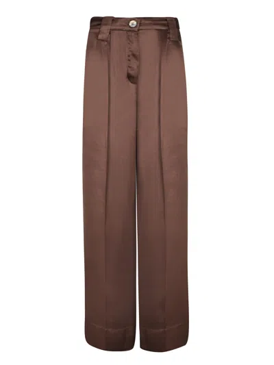 GANNI BROWN SATIN WIDE LEG TROUSERS