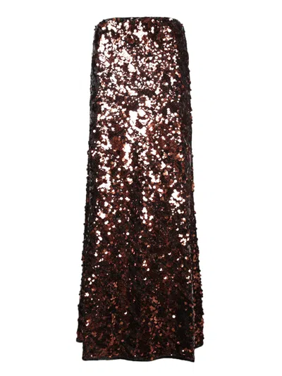 GANNI BROWN SEQUIN MAXI SKIRT