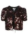 Ganni Sequined Velvet-trimmed Crop Top In Brown
