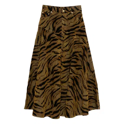 Ganni Tiger-print Denim Maxi Skirt In Animal Print