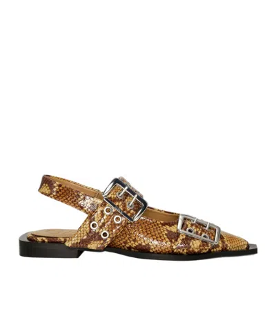 GANNI BROWN SNAKE FEMININE BUCKLE BALLERINAS