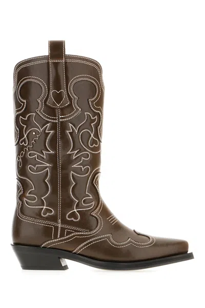 Ganni Brown Synthetic Leather Shaft Boots
