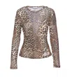 Ganni Knitwear Crewneck Leopard Print Long Sleeves In Brown