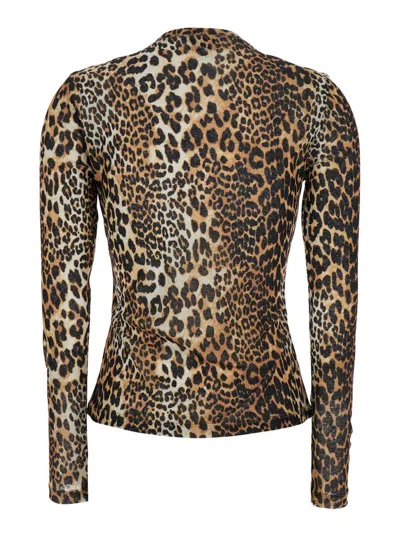 Ganni Brown Top With All-over Leopard Motif