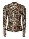 Ganni Leopard Print Long Sleeve Top With Textured Finish In Animal Print