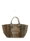Ganni Brown Tote Bag With Graphic Print On The Front And All-over Leopard Motif In Cotton Woman In Brown