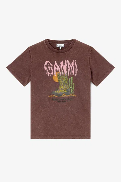 Ganni Vintage Wash T-shirt In Brown