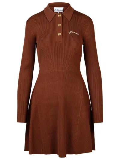 Ganni Brown Viscose Blend Dress In Madder Brown