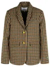Ganni Check Wool Mix Oversized Blazer Jackets Brown In Brown
