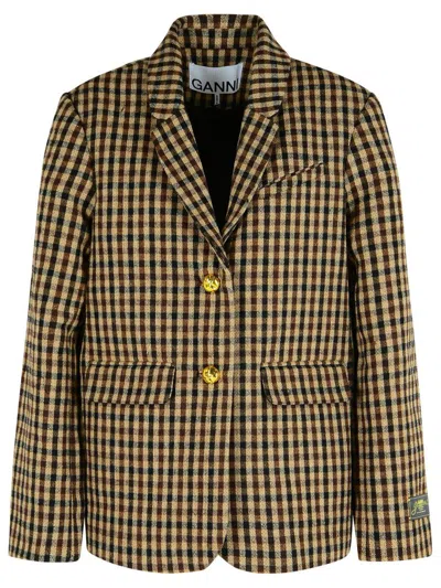 Ganni Brown Wool Blend Blazer