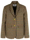 Ganni Check Wool Mix Oversized Blazer Jackets Brown In Brown