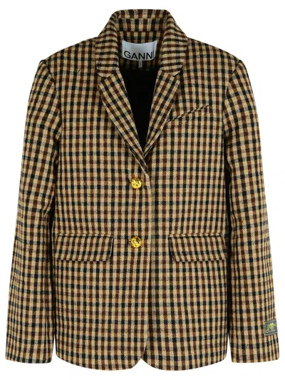 GANNI GANNI BROWN WOOL BLEND BLAZER WOMEN