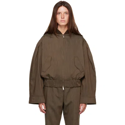 Ganni Brown Wool Melange Bomber Jacket In Zxz Canteen