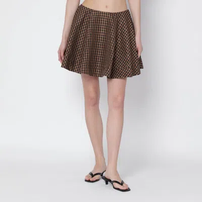 Ganni Gingham Flared Mini Skirt In Brown