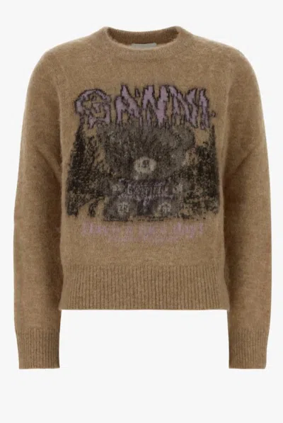 Ganni Brushed Alpaca Teddy Sweater In Neutral