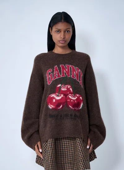 Ganni Brushed Knit Sweater In Brown