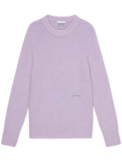 Ganni Brushed Long Sleeve Jumper In Purple