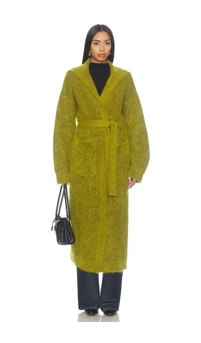 Ganni Brushed Mohair Long Cardigan In Green